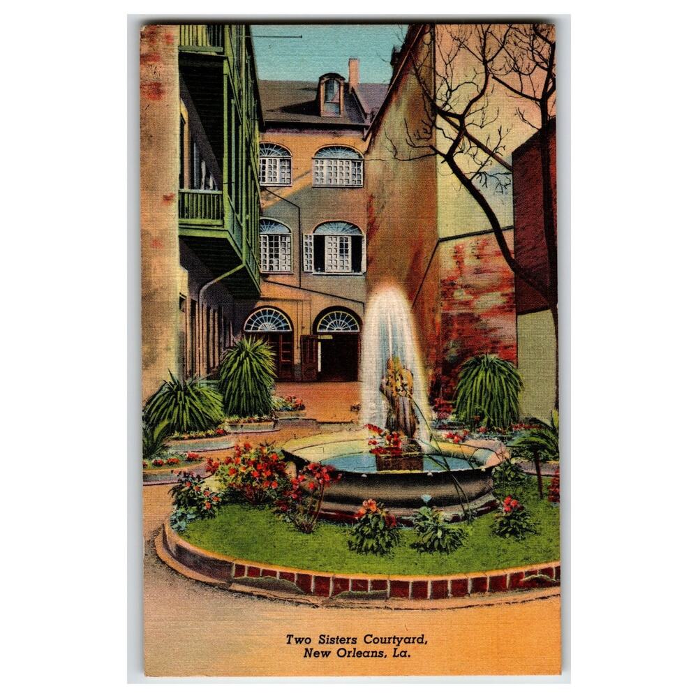 Two Sisters Courtyard New Orleans LA Linen Postcard Curteich Vintage